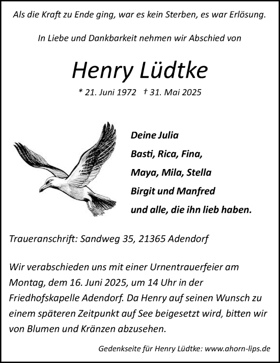 Anzeige von Henry Lüdtke von LZ