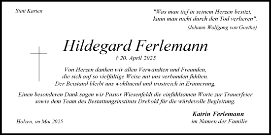 Anzeige von Hildegard Ferlemann von LZ