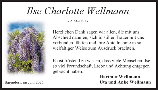 Anzeige von Ilse Charlotte Wellmann von LZ