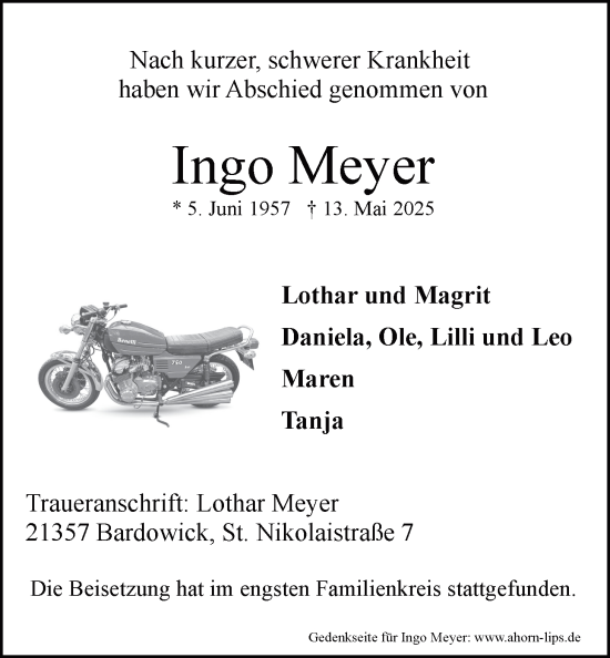 Anzeige von Ingo Meyer von LZ