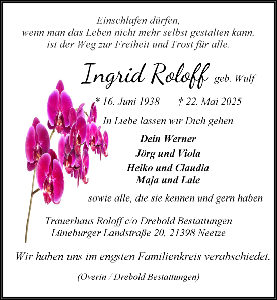Anzeige von Ingrid Roloff von LZ