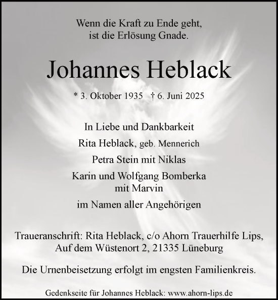 Anzeige von Johannes Heblack von LZ