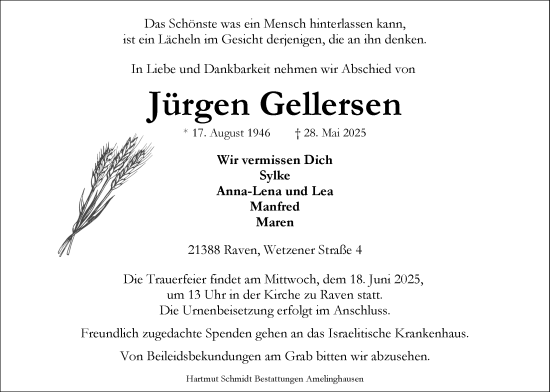 Anzeige von Jürgen Gellersen von LZ
