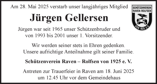 Anzeige von Jürgen Gellersen von LZ