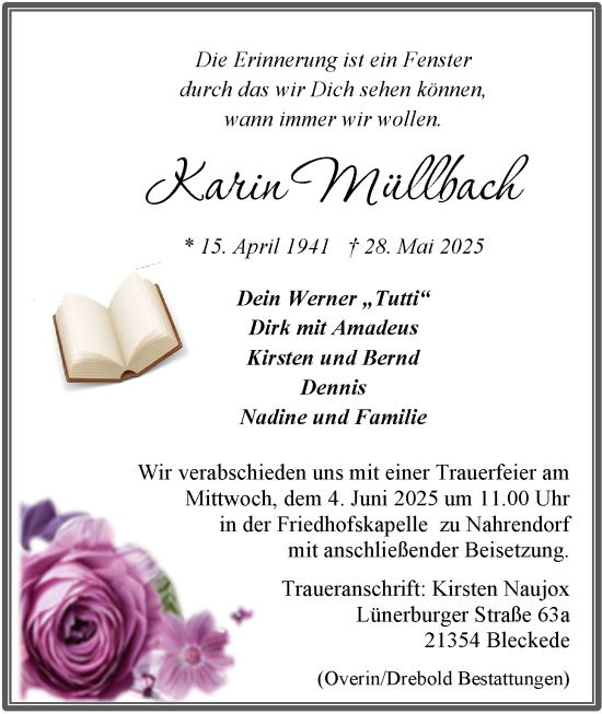 Anzeige von Karin Müllbach von LZ