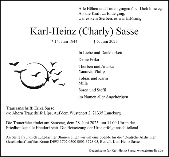 Anzeige von Karl-Heinz Sasse von LZ