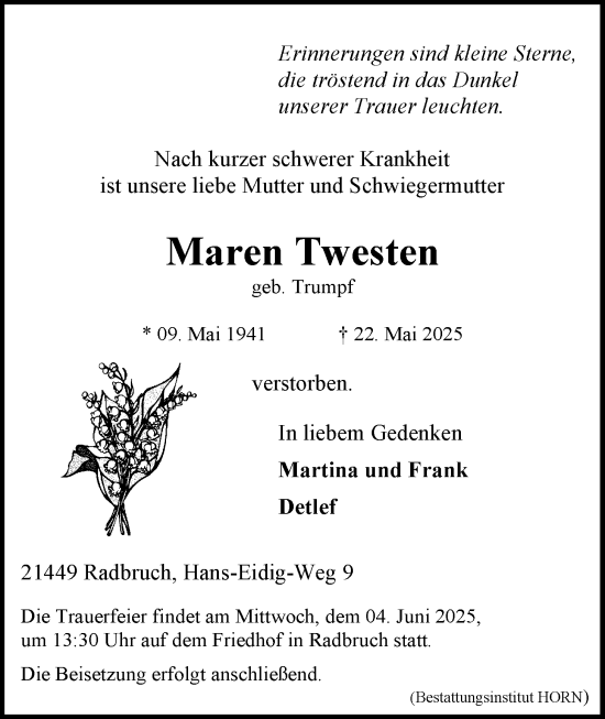 Anzeige von Maren Twesten von LZ
