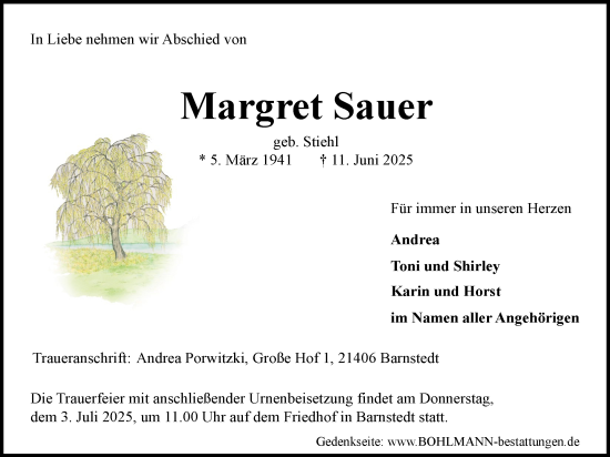 Anzeige von Margret Sauer von LZ