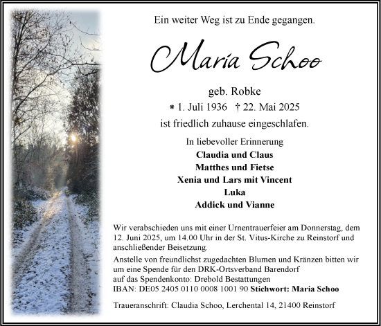 Anzeige von Maria Schoo von LZ