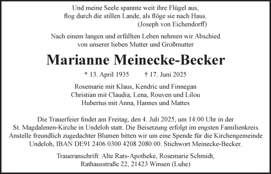Anzeige von Marianne Meinecke-Becker von LZ