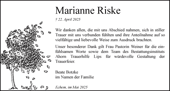 Anzeige von Marianne Riske von LZ