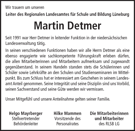 Anzeige von Martin Detmer von LZ