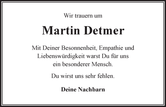 Anzeige von Martin Detmer von LZ