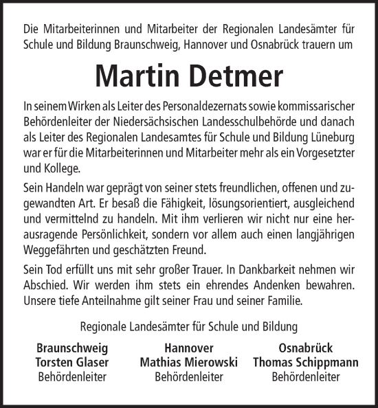 Anzeige von Martin Detmer von LZ