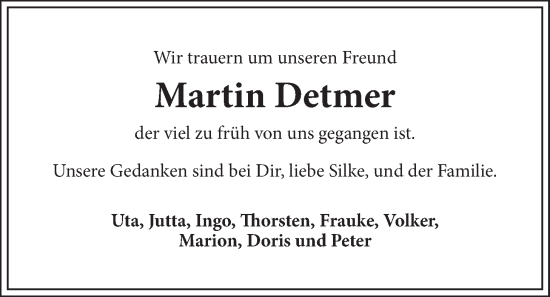 Anzeige von Martin Detmer von LZ