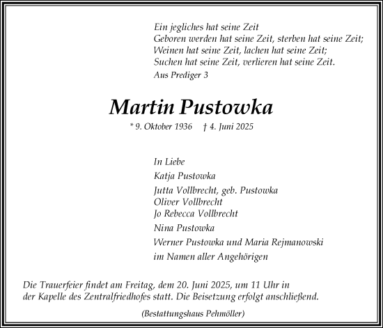 Anzeige von Martin Pustowka von LZ