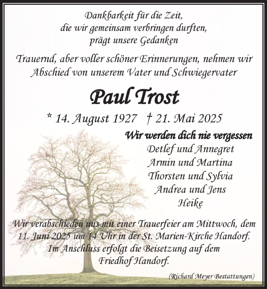 Anzeige von Paul Trost von LZ