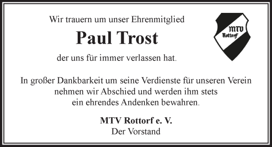 Anzeige von Paul Trost von LZ