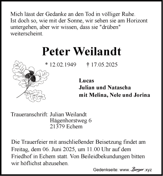 Anzeige von Peter Weilandt von LZ