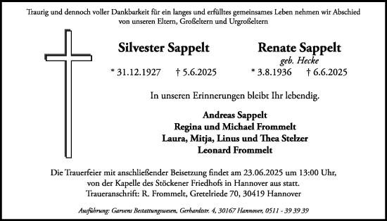 Anzeige von Renate Sappelt von LZ