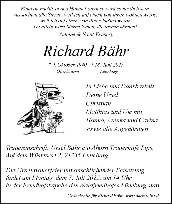Anzeige von Richard Bähr von LZ