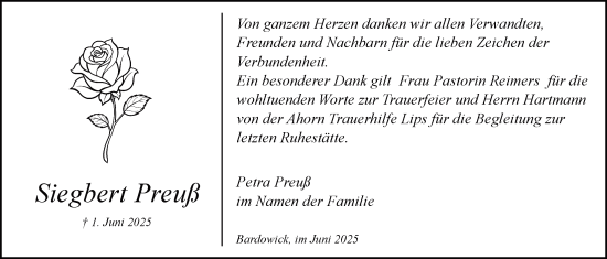 Anzeige von Siegbert Preuß von LZ