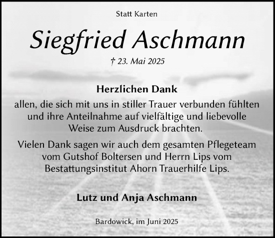 Anzeige von Siegfried Aschmann von LZ
