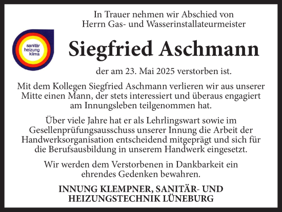 Anzeige von Siegfried Aschmann von LZ