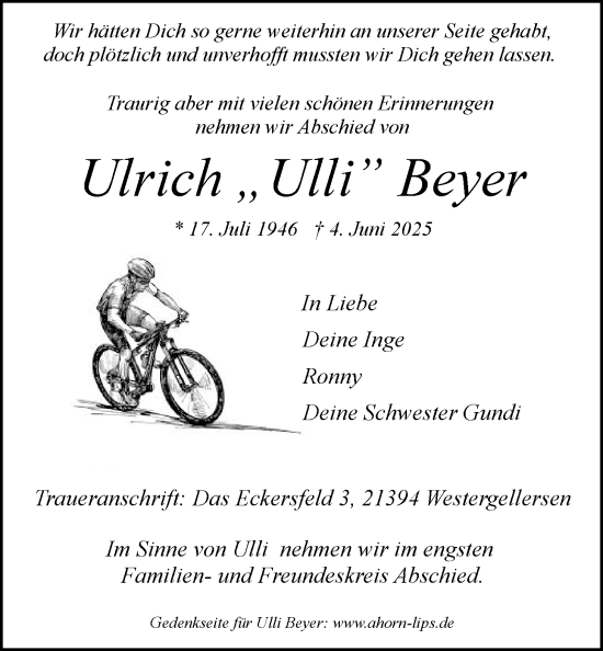 Anzeige von Ulrich Beyer von LZ