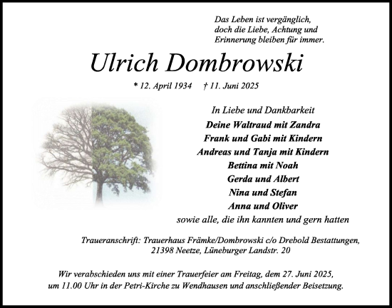 Anzeige von Ulrich Dombrowski von LZ