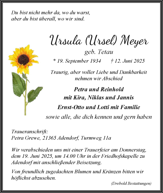 Anzeige von Ursula Meyer von LZ
