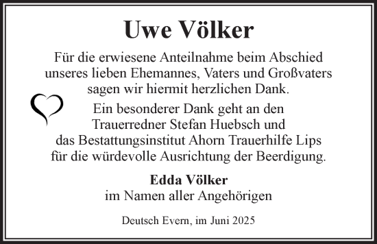 Anzeige von Uwe Völker von LZ