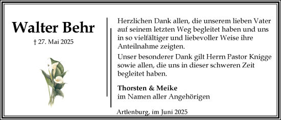 Anzeige von Walter Behr von LZ