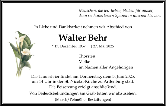 Anzeige von Walter Behr von LZ