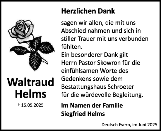 Anzeige von Waltraud Helms von LZ