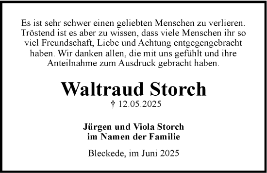 Anzeige von Waltraud Storch von LZ