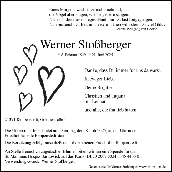 Anzeige von Werner Stoßberger von LZ