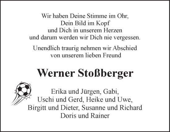 Anzeige von Werner Stoßberger von LZ
