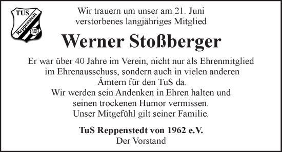 Anzeige von Werner Stoßberger von LZ
