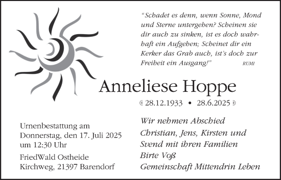 Anzeige von Anneliese Hoppe von LZ