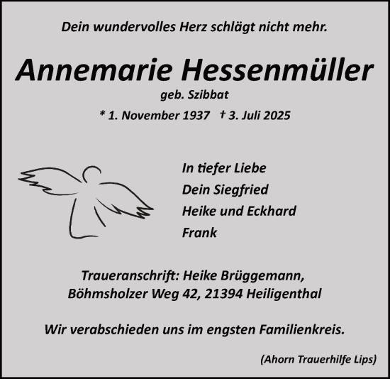 Anzeige von Annemarie Hessenmüller von LZ