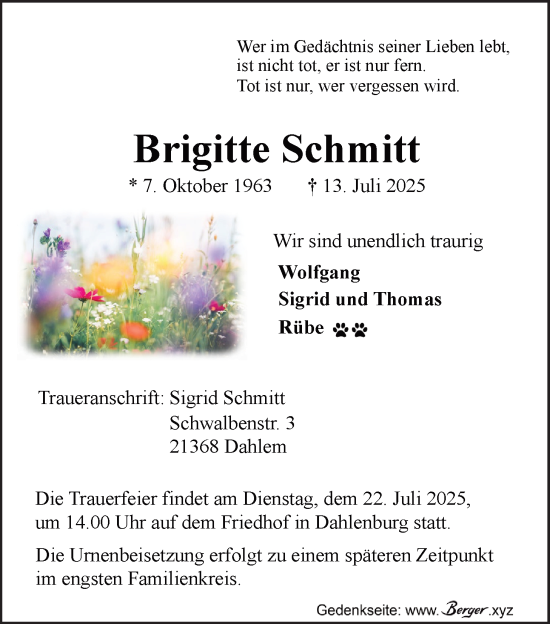 Anzeige von Brigitte Schmitt von LZ
