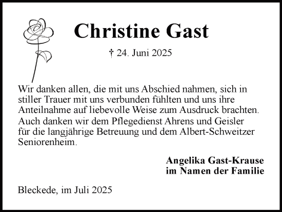 Anzeige von Christine Gast von LZ