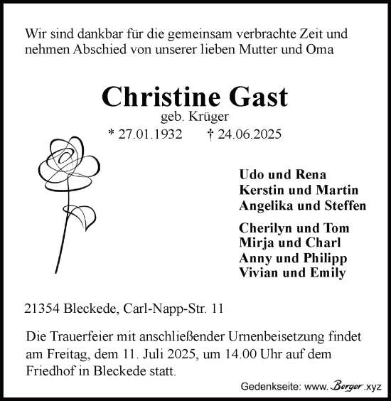 Anzeige von Christine Gast von LZ