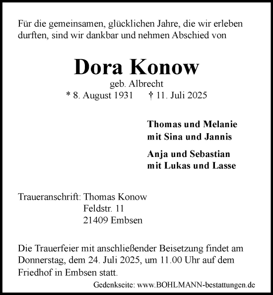 Anzeige von Dora Konow von LZ