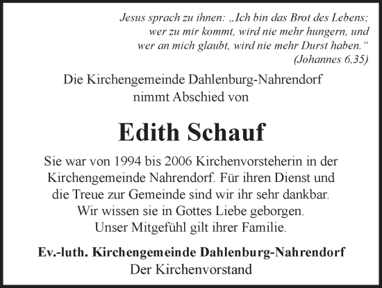 Anzeige von Edith Schauf von LZ