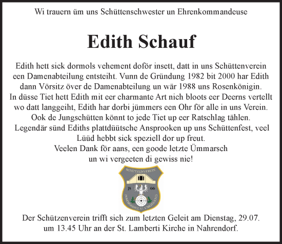 Anzeige von Edith Schauf von LZ