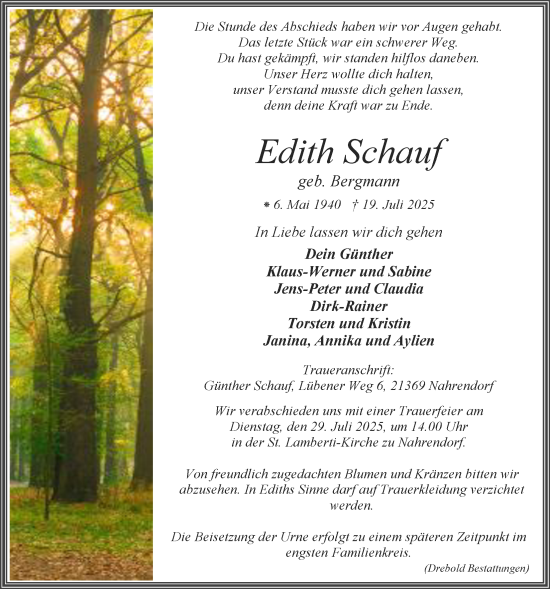 Anzeige von Edith Schauf von LZ