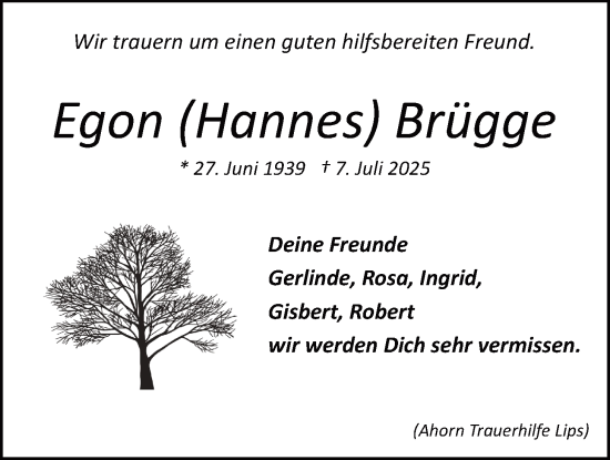Anzeige von Egon Brügge von LZ