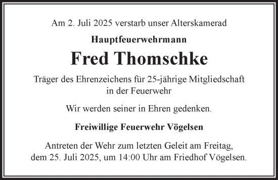 Anzeige von Fred Thomschke von LZ